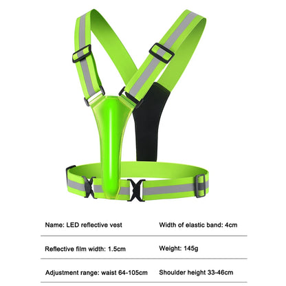 LED Running Vest USB Rechargeable Reflective Glowing Reflector Straps High Visibility Night Running Clothing Vest