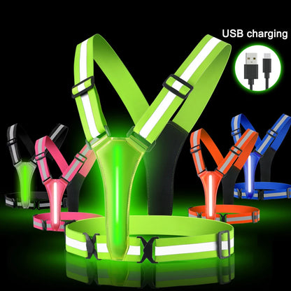 LED Running Vest USB Rechargeable Reflective Glowing Reflector Straps High Visibility Night Running Clothing Vest
