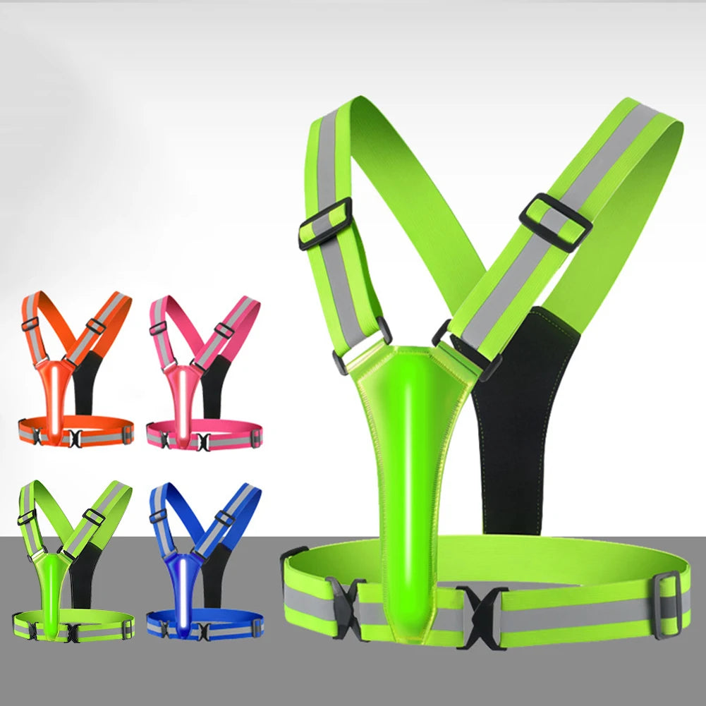 LED Running Vest USB Rechargeable Reflective Glowing Reflector Straps High Visibility Night Running Clothing Vest