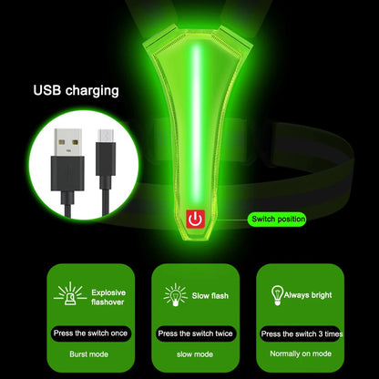 LED Running Vest USB Rechargeable Reflective Glowing Reflector Straps High Visibility Night Running Clothing Vest